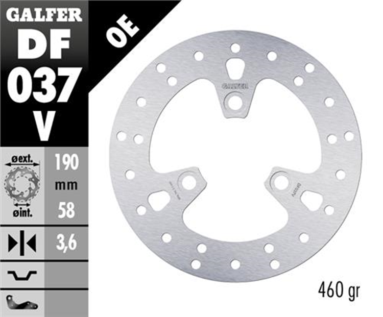 DISCO FRENO MOTO GALFER APRILIA BETA HONDA 190 X 58 3,6MM 3T ( NG 23)